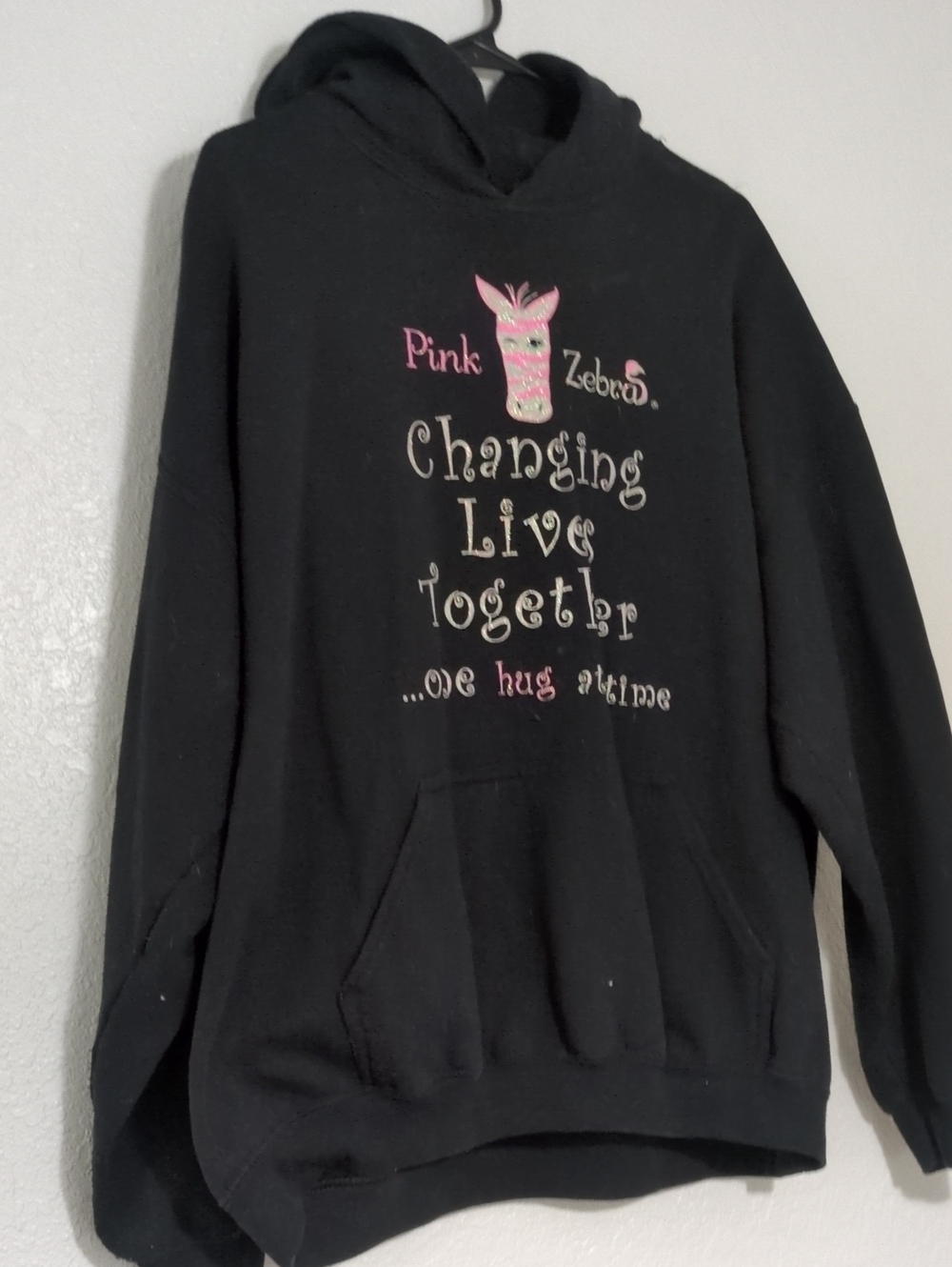 Pink Zebra Black Hoodie with Pink & Cream Graphic